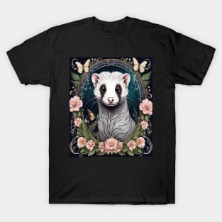 Ferret In Cottage Core and Filigree Style Art T-Shirt